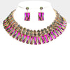 Multi-Color Round and Rectangle Stone Cluster Evening Necklace Set  | Large Crystal Fashion Necklace Set  |  571417