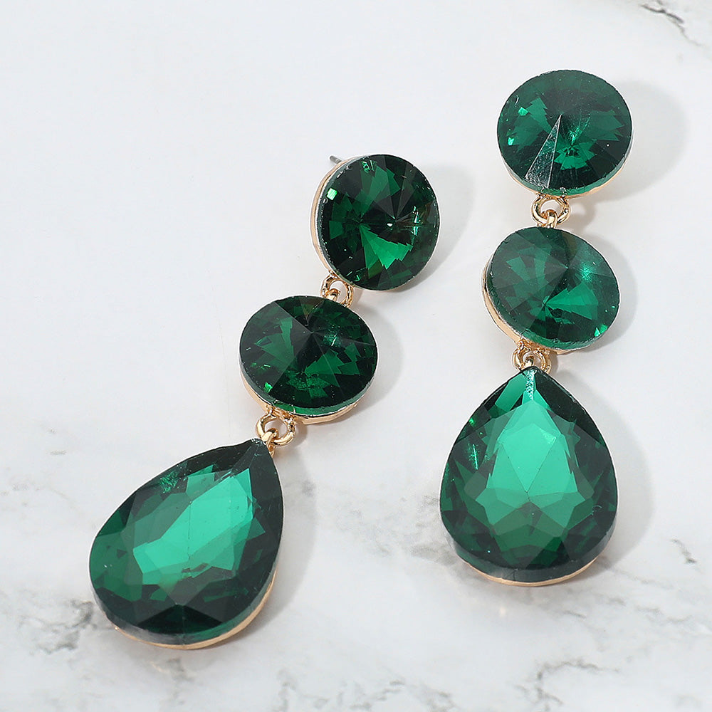 Emerald Round & Teardrop Stone Cluster Dangle Earrings – Bold Statement Jewelry for Pageant, Wedding & Evening Glam |  678352