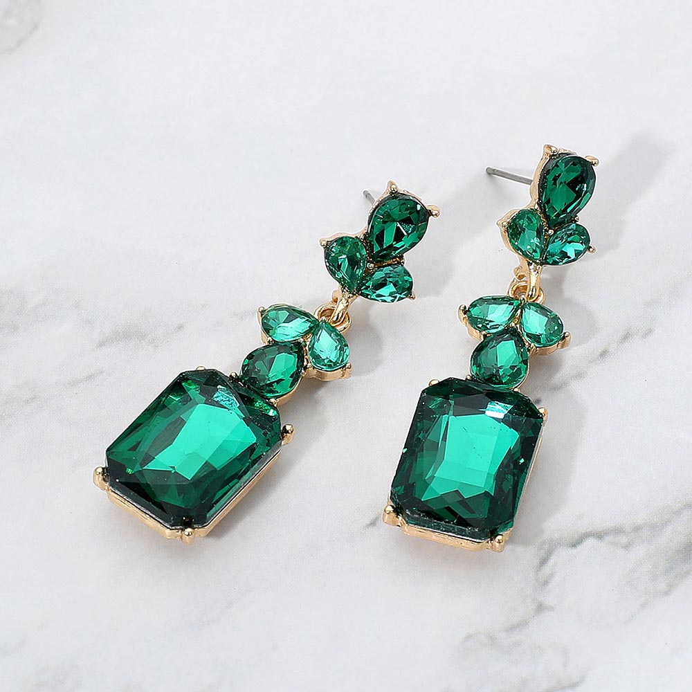 Emerald Geometric Rectangle Drop Earrings  – Modern Statement Jewelry for Pageant, Evening & Special Events |  681282