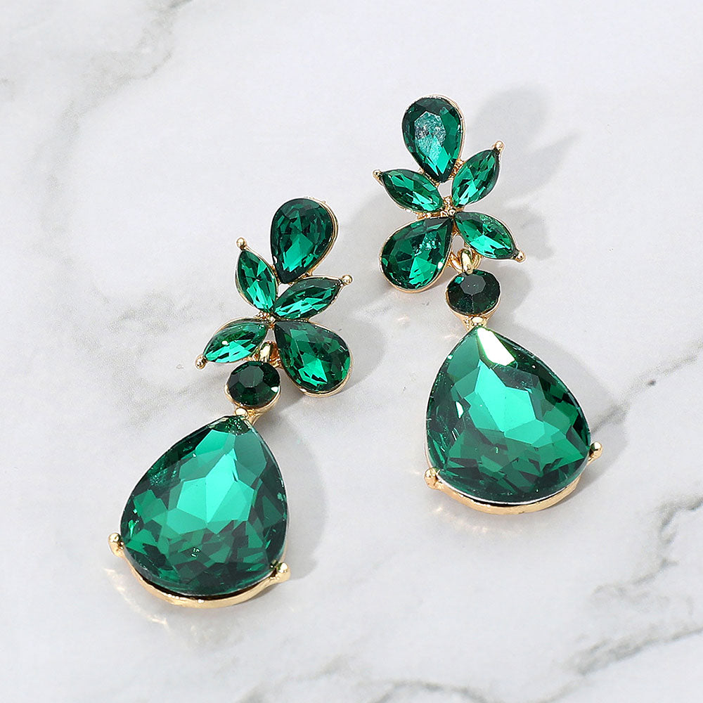 Emerald Teardrop Crystal Dangle Statement Earrings – Elegant Rhinestone Jewelry for Evening & Special Occasions|  681011