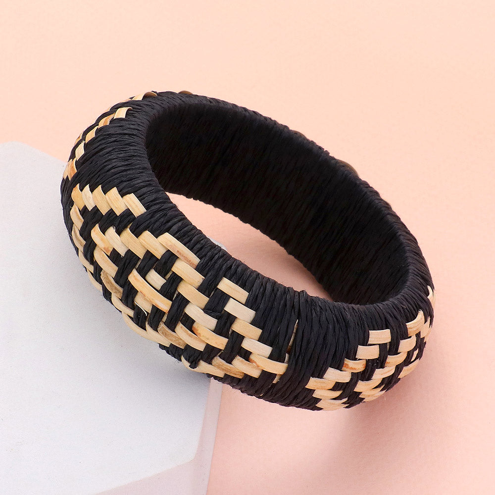 Black Raffia Weave Abstract Pattern Fun Fashion Bracelet | Runway Jewelry