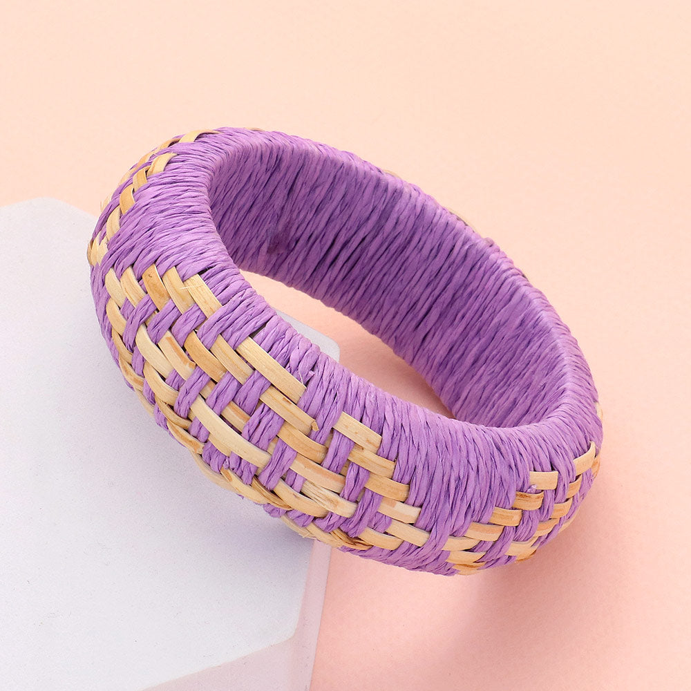 Lavender Raffia Weave Abstract Pattern Fun Fashion Bracelet | Runway Jewelry