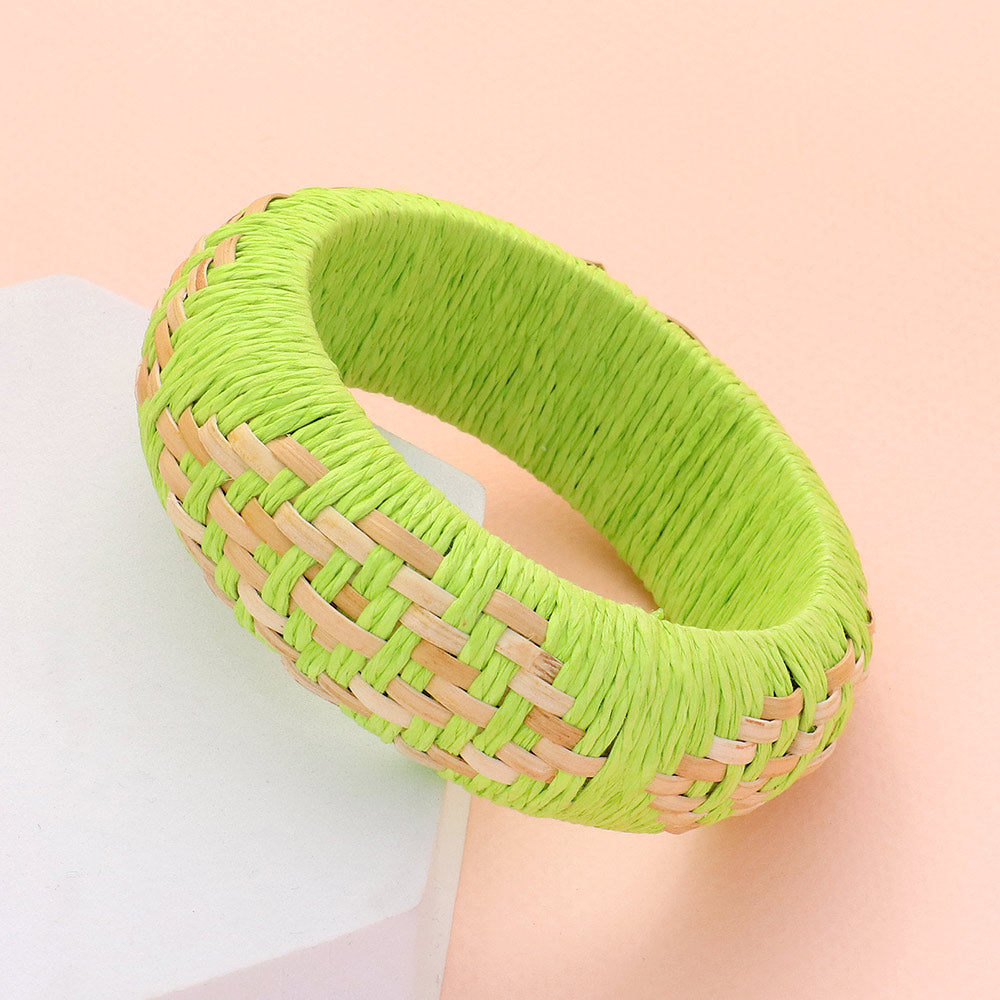 Lime Raffia Weave Abstract Pattern Fun Fashion Bracelet | Runway Jewelry