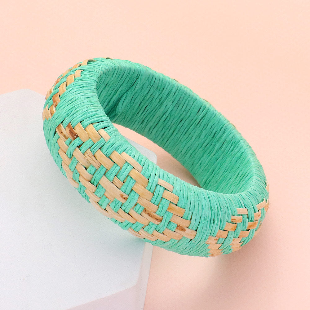 Turquoise Raffia Weave Abstract Pattern Fun Fashion Bracelet | Runway Jewelry