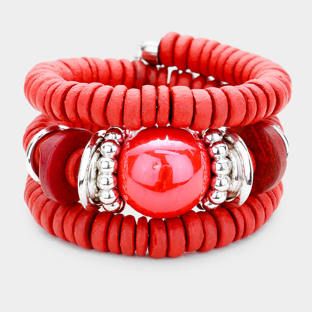 Red Resin Ball Wood Beaded Adjustable Fun Fashion Bracelet