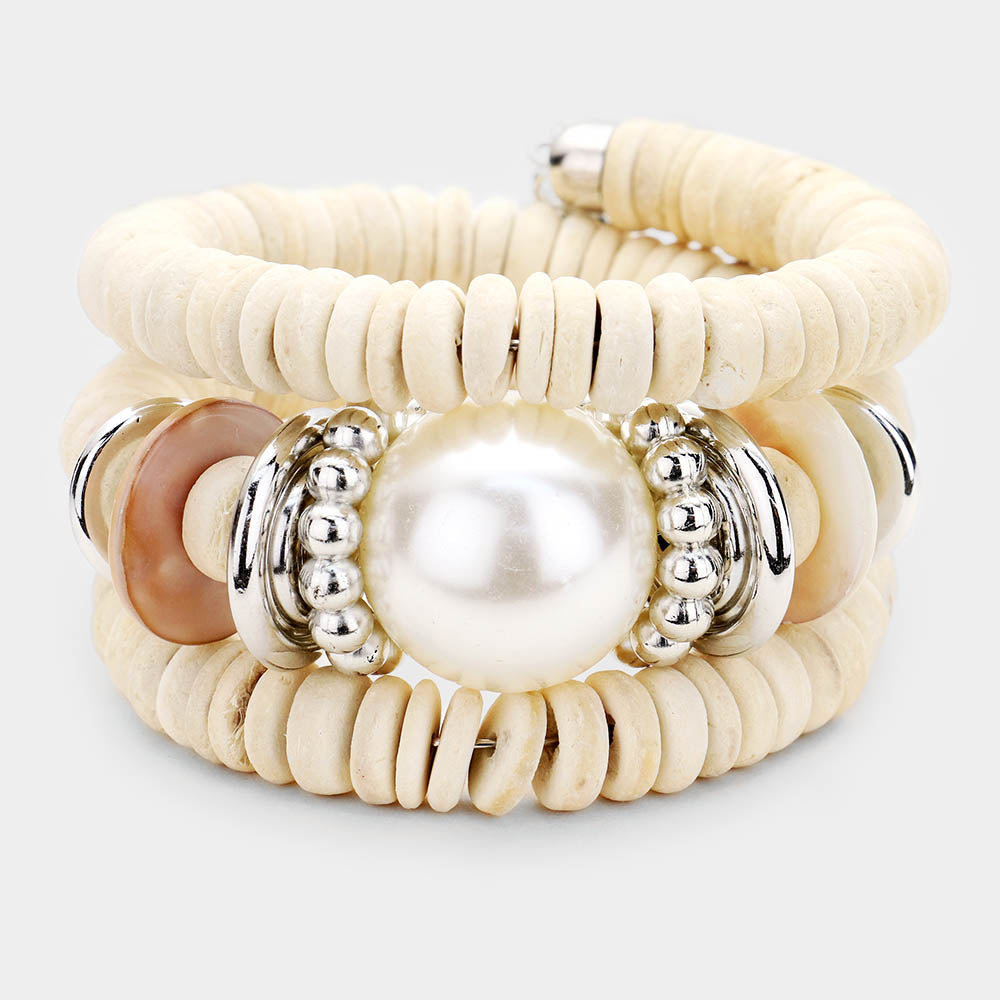 Ivory Resin Ball Wood Beaded Adjustable Fun Fashion Bracelet 439014