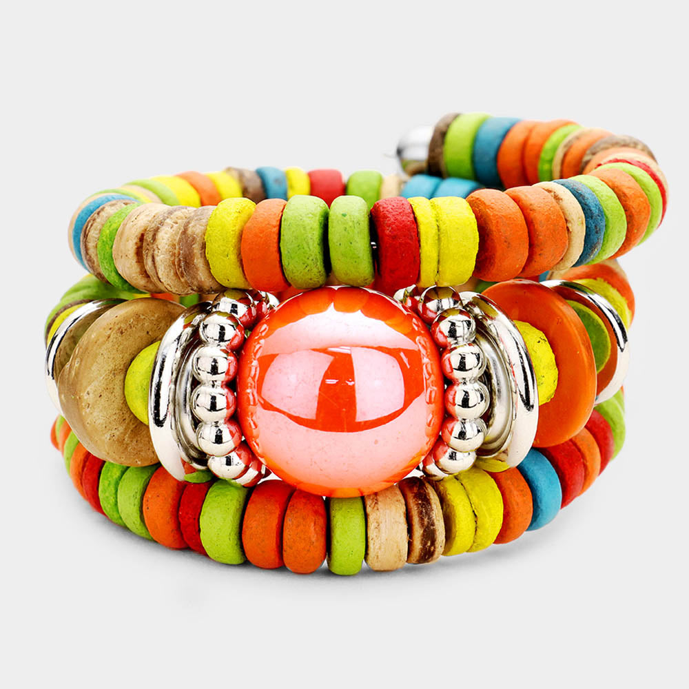 Multi-Color Resin Ball Wood Beaded Adjustable Fun Fashion Bracelet