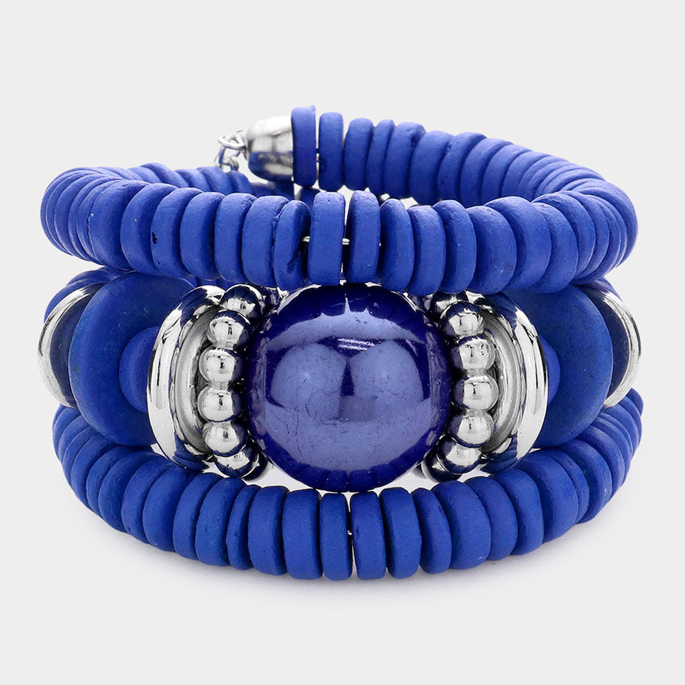 Blue Resin Ball Wood Beaded Adjustable Fun Fashion Bracelet