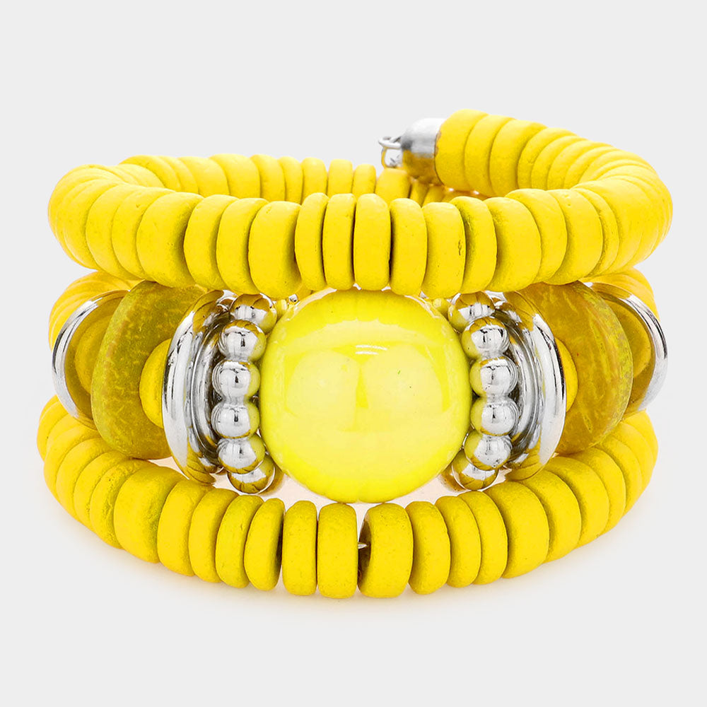 Yellow Resin Ball Wood Beaded Adjustable Fun Fashion Bracelet
