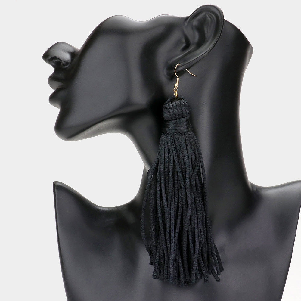 Long Black Tassel Fun Fashion Earrings | Outfit of Choice Earrings | Casual Wear Earrings  