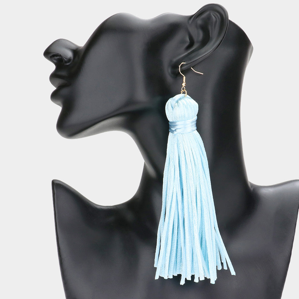 Long Light Blue Tassel Fun Fashion Earrings | Outfit of Choice Earrings | Casual Wear Earrings