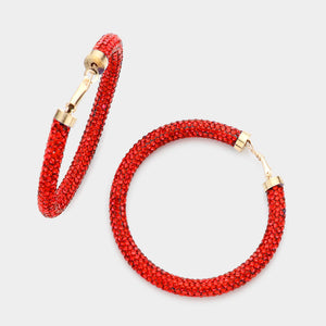 Red Rhinestone Half Hoop Earrings