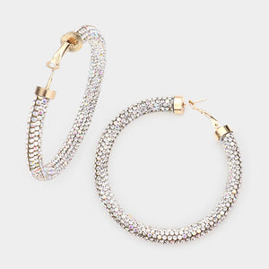 AB Rhinestone Half Hoop Earrings on Gold | 2.5"