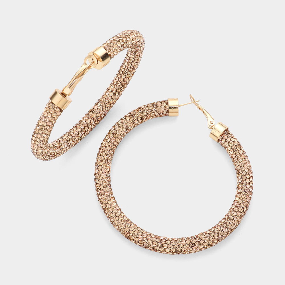 Peach Rhinestone Hoop Earrings | 2.5" 