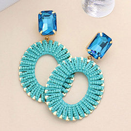 Aqua Stone and Seed Bead Wrapped Open Oval Pageant Earrings | Fun Fashion Earrings