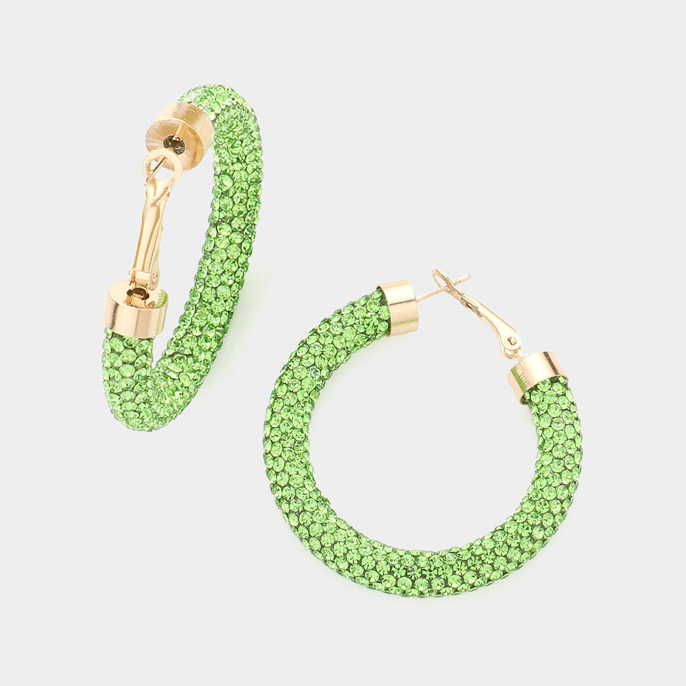 Green Rhinestone Half Hoop Earring