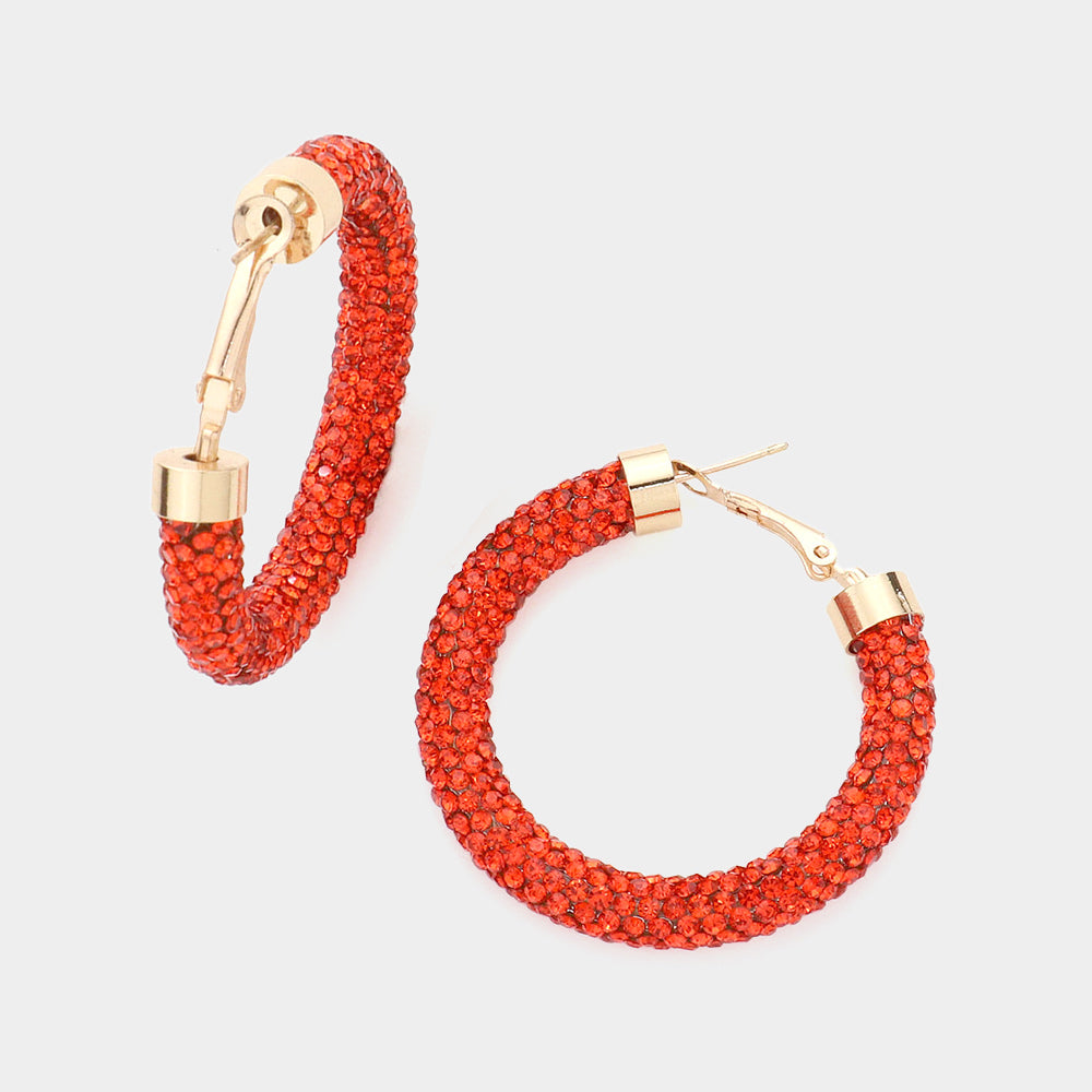 Orange Rhinestone Half Hoop Earring 