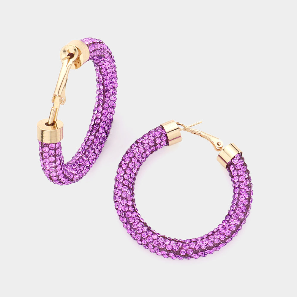 Violet Rhinestone Half Hoop Earring 