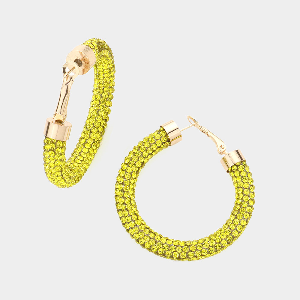 Yellow Rhinestone Half Hoop Earring