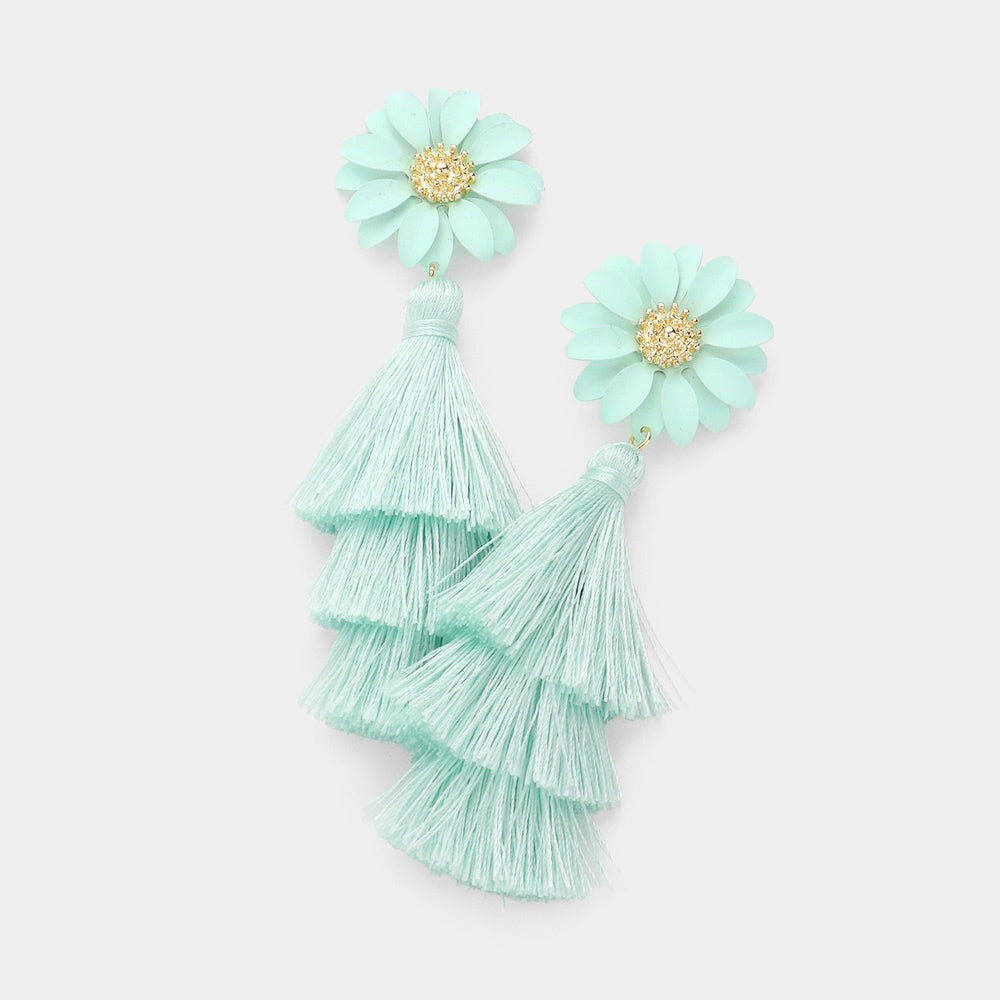 Mint Flower and Tassel Fun Fashion Dangle Earring | Outfit of Choice Earrings