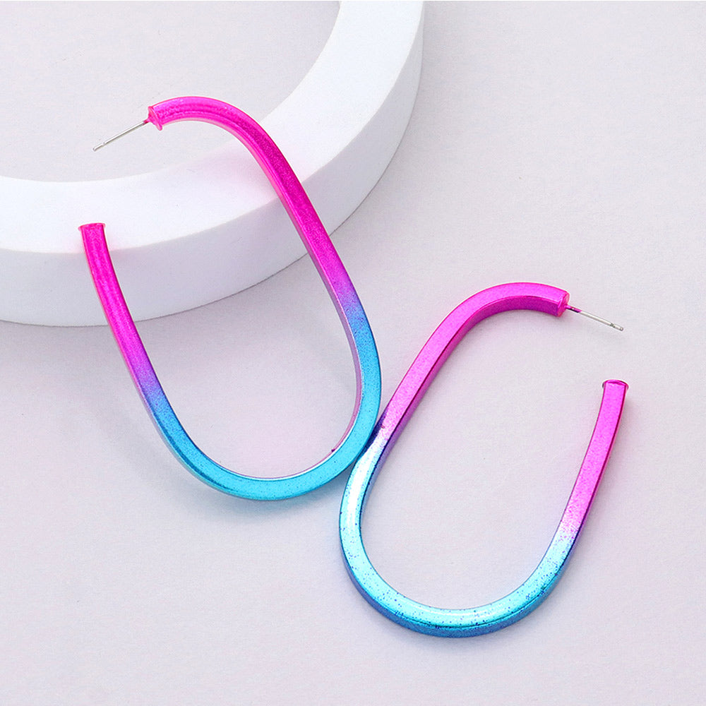 Multi-Color Elongated Hoop Earrings | 2.8" | Fun Fashion Earrings