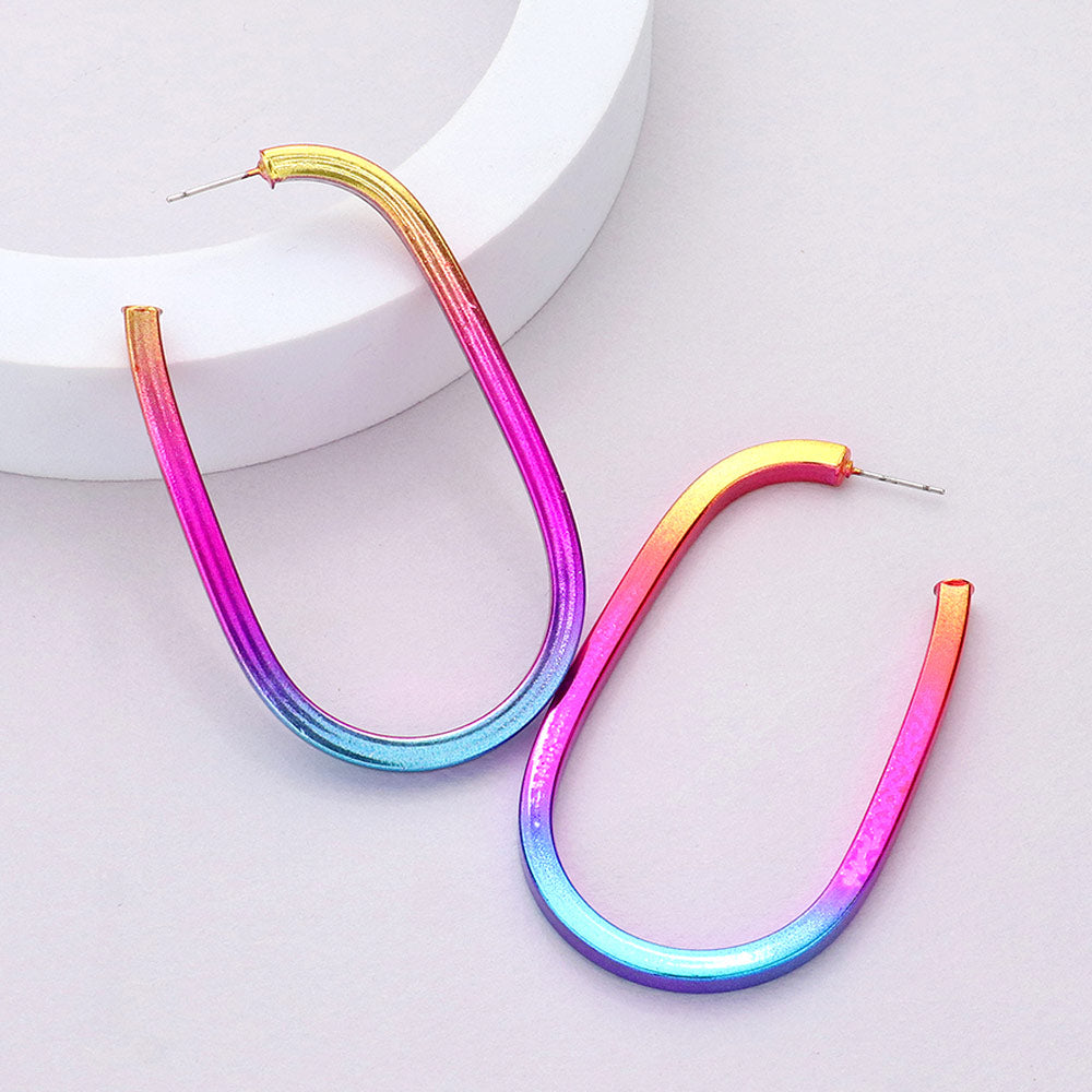 Multi-Color Elongated Hoop Earrings | 2.8" | Fun Fashion Earrings