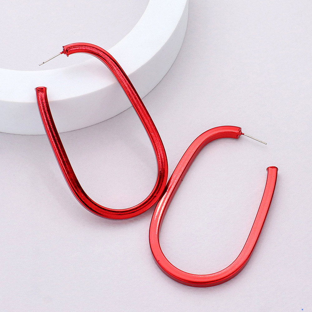 Red Elongated Hoop Earrings | 2.8" | Fun Fashion Earrings