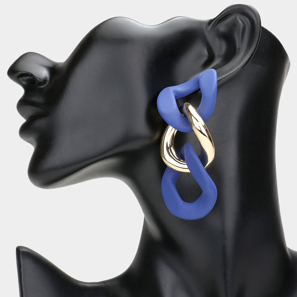 Fun Fashion Blue Chain Link Earrings | Blue Head Shot Earrings