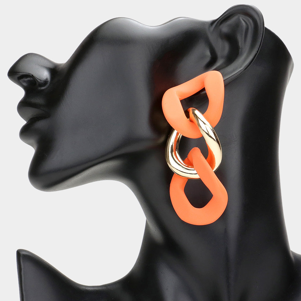 Fun Fashion Orange Chain Link Earrings | Orange Head Shot Earrings