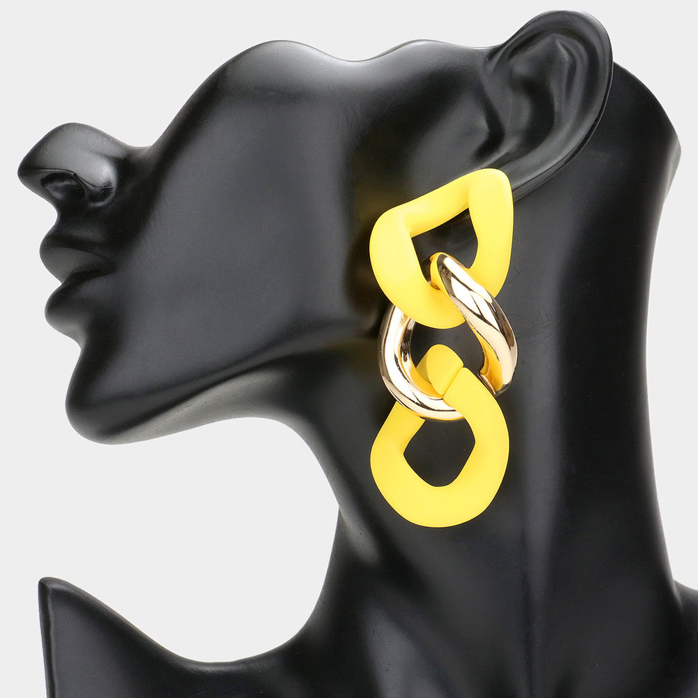 Fun Fashion Yellow Chain Link Earrings | Yellow Head Shot Earrings