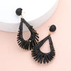 Black Raffia Wrapped Open Teardrop Fun Fashion Earrings | Runway Earrings