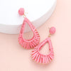 Pink Raffia Wrapped Open Teardrop Fun Fashion Earrings | Runway Earrings