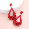 Red Raffia Wrapped Open Teardrop Fun Fashion Earrings | Runway Earrings