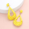 Yellow Raffia Wrapped Open Teardrop Fun Fashion Earrings | Runway Earrings