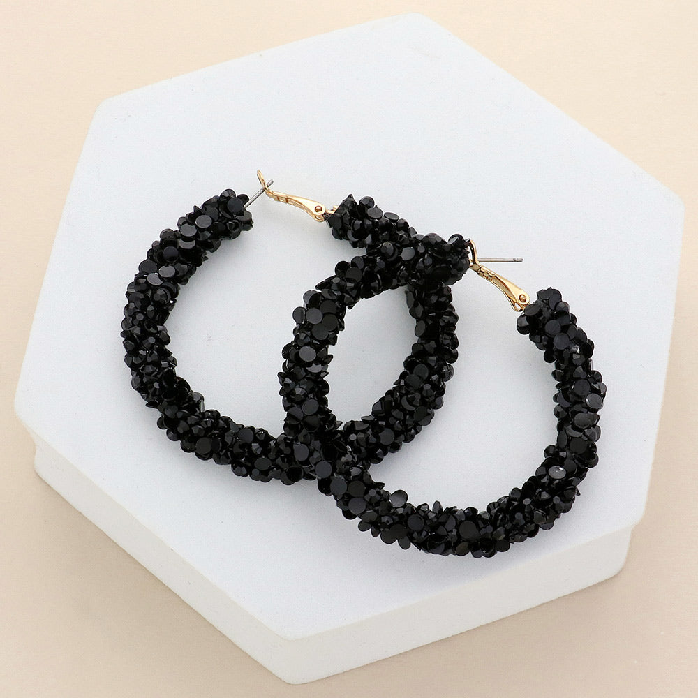 Black Beaded Hoop Earrings | 2.25" | Fun Fashion Jewelry