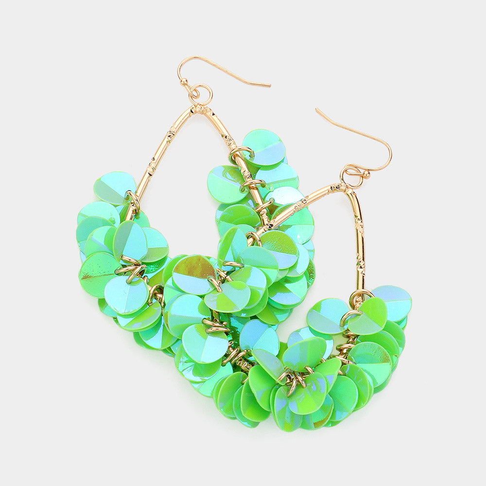 Green Sequin Fun Fashion Dangle Earrings