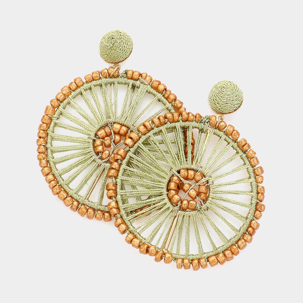  Gold Thread and Seed Beads Wheel Dangle Fun Fashion Earrings