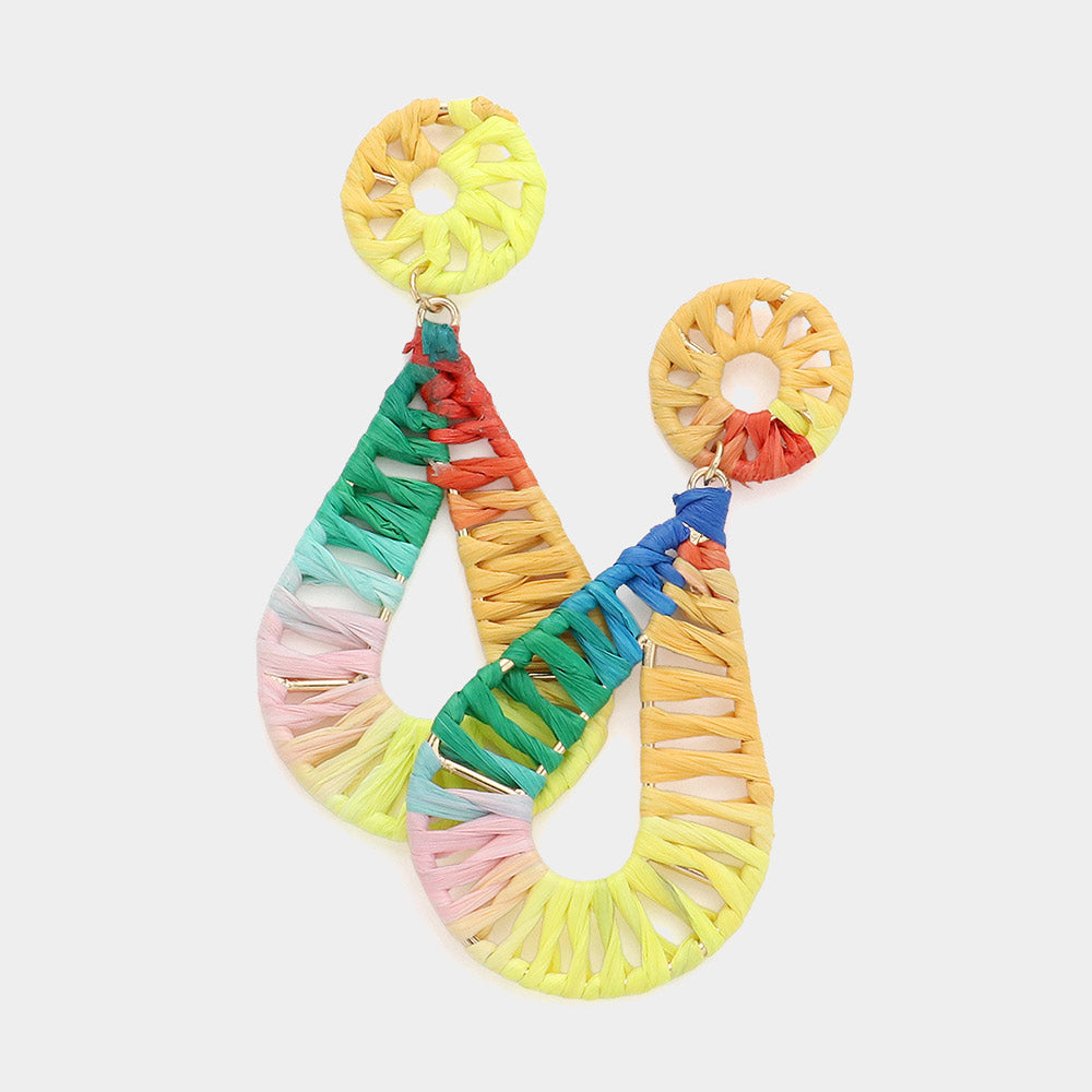 Multi-Color Raffia Wrapped Teardrop Dangle Earrings | Fun Fashion Earrings