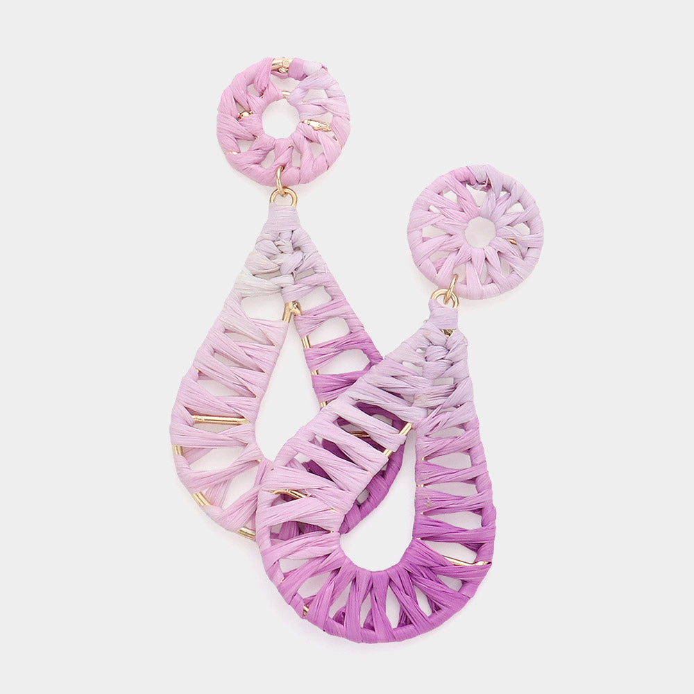 Lavender Raffia Wrapped Teardrop Dangle Earrings | Fun Fashion Earrings