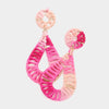 Multi Pink Colored Raffia Wrapped Teardrop Dangle Earrings | Fun Fashion Earrings