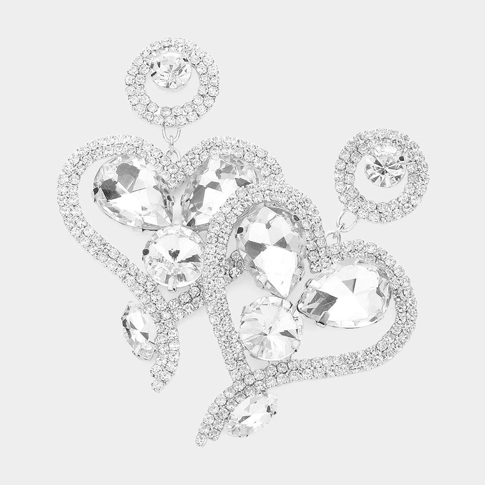Teardrop and Rhinestone Heart Shaped Evening Earrings