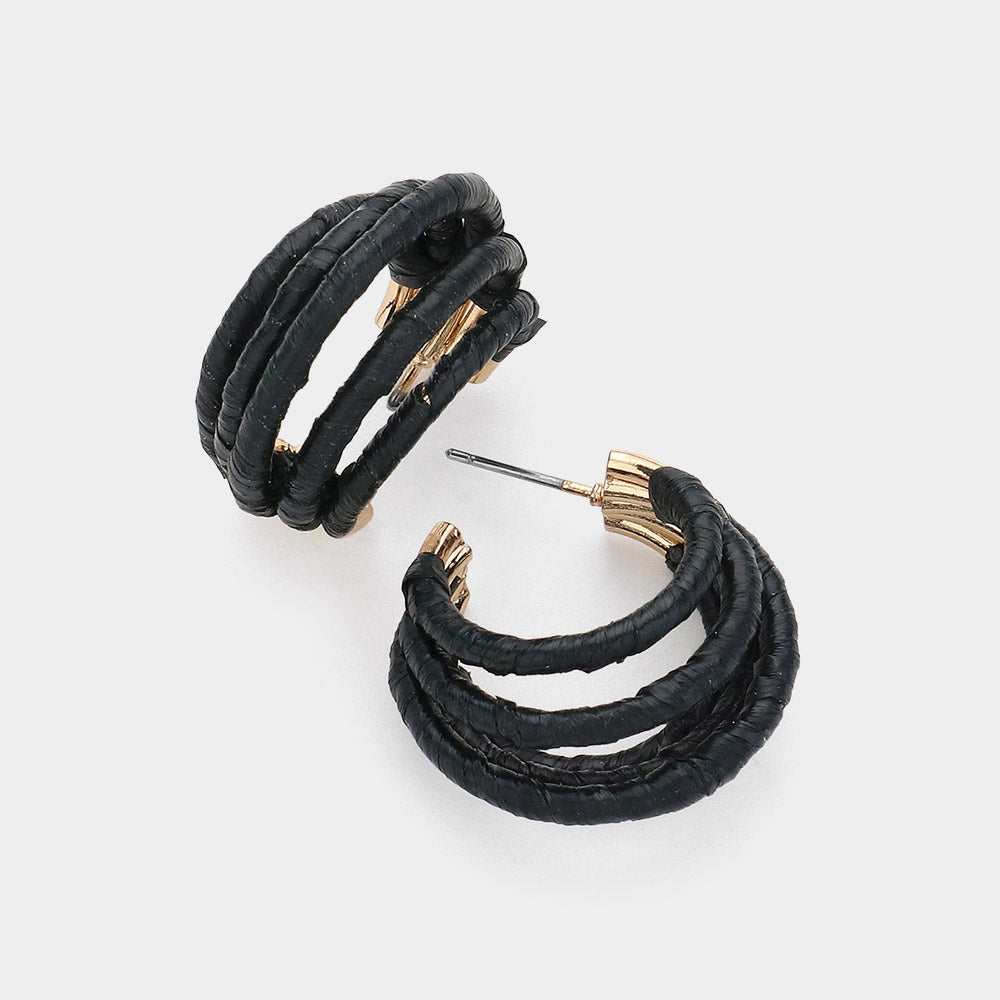 Young Girls Black Raffia Wrapped Split Hoop Fun Fashion Pageant Earrings | Outfit of Choice