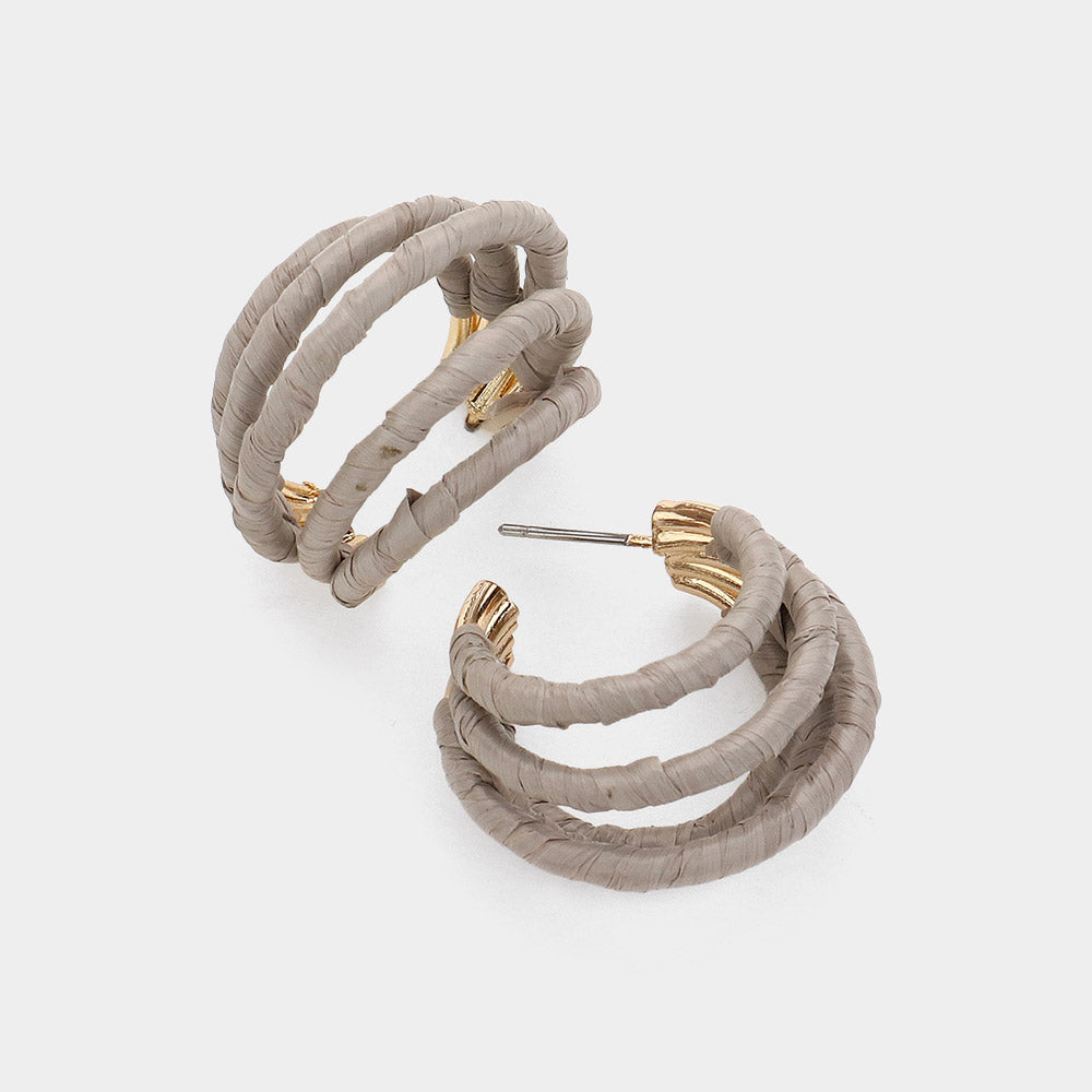 Young Girls Gray Raffia Wrapped Split Hoop Fun Fashion Pageant Earrings | Outfit of Choice |  620827