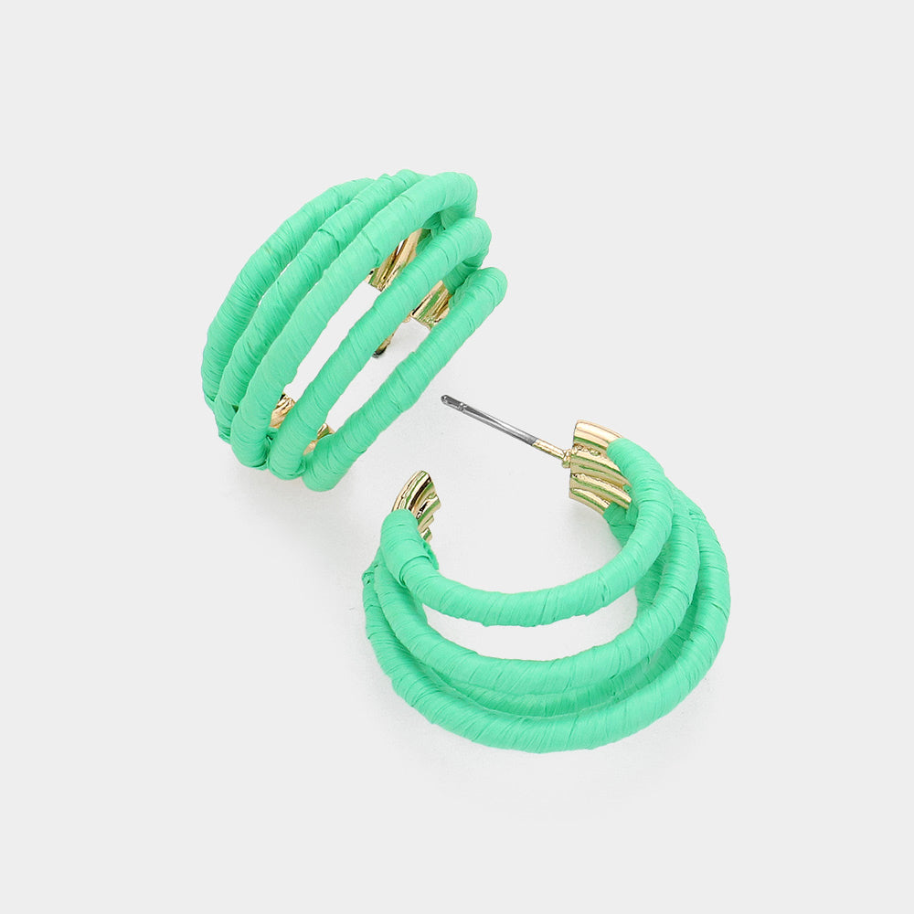 Young Girls Mint Raffia Wrapped Split Hoop Fun Fashion Pageant Earrings | Outfit of Choice