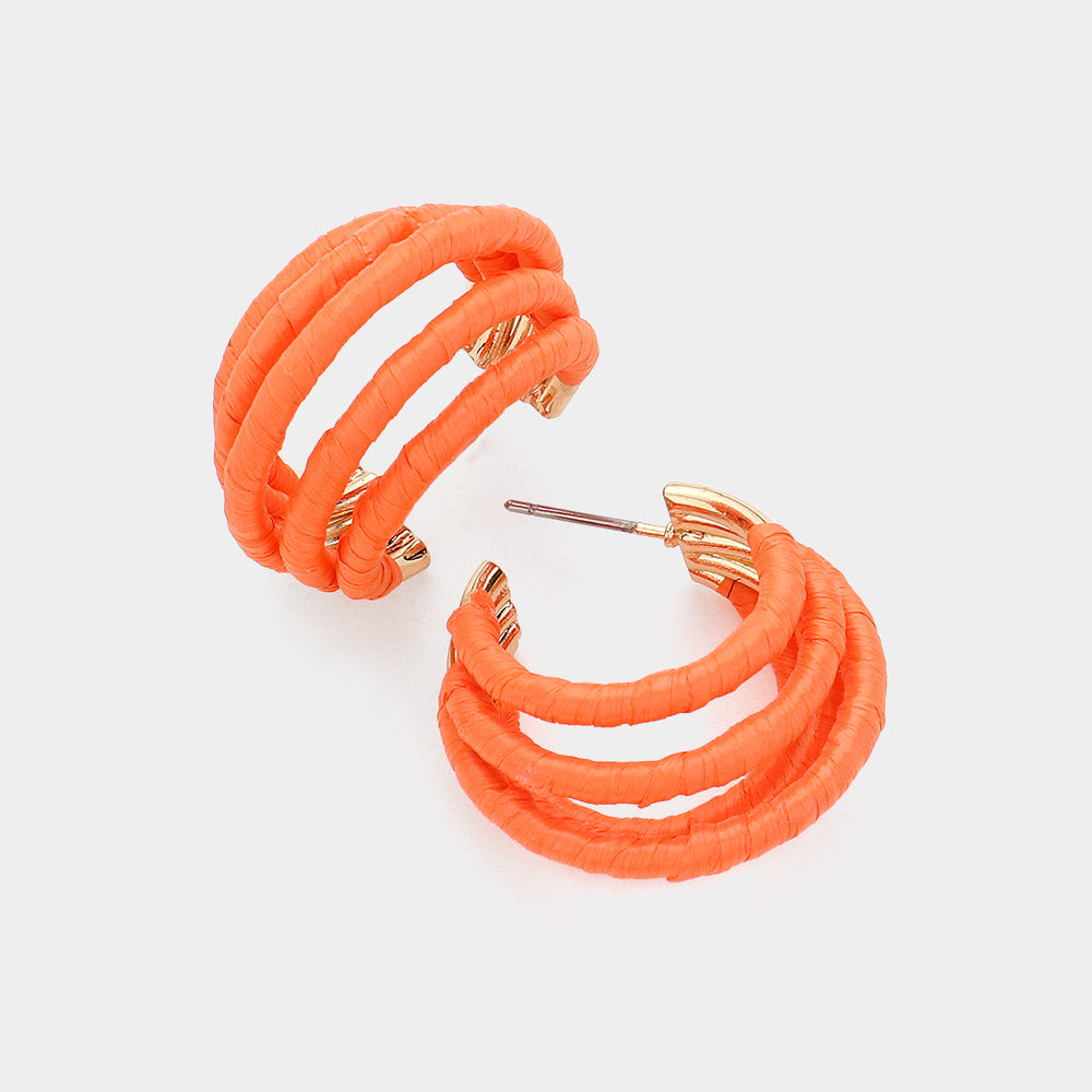 Young Girls Orange Raffia Wrapped Split Hoop Fun Fashion Pageant Earrings | Outfit of Choice