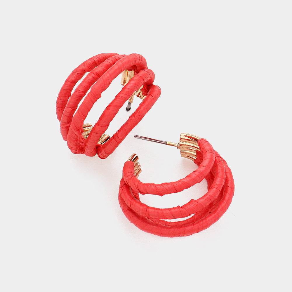 Young Girls Red Raffia Wrapped Split Hoop Fun Fashion Pageant Earrings | Outfit of Choice