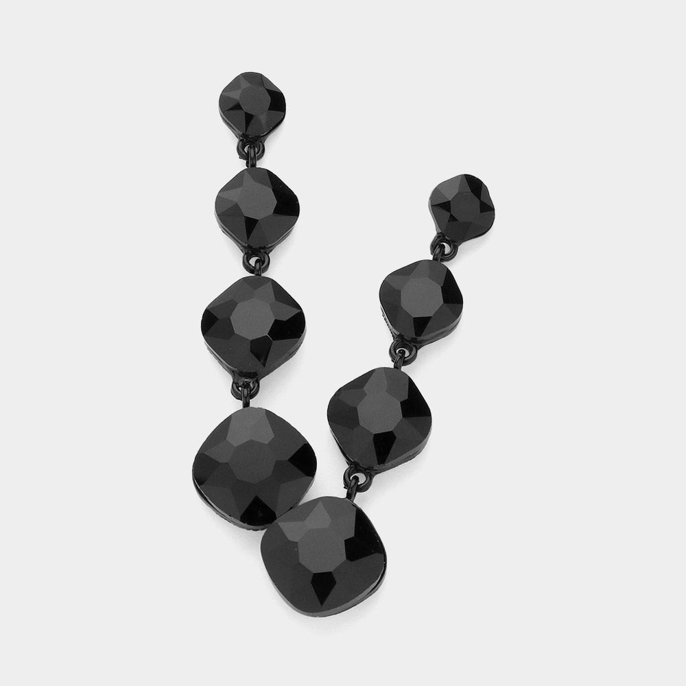 Black Round Stone Link Drop Pageant Earrings | Prom Earrings 