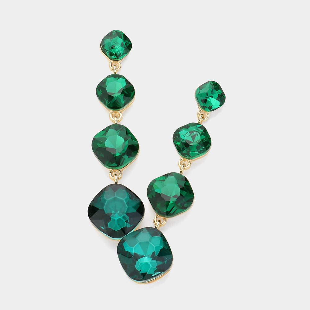 Emerald Round Stone Link Drop Pageant Earrings  | Prom Earrings
