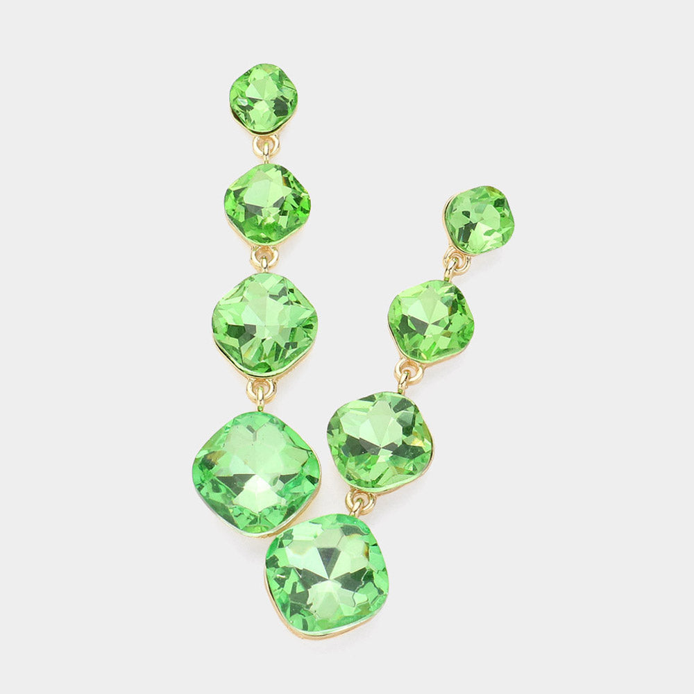 Peridot Round Stone Link Drop Pageant Earrings  | Prom Earrings