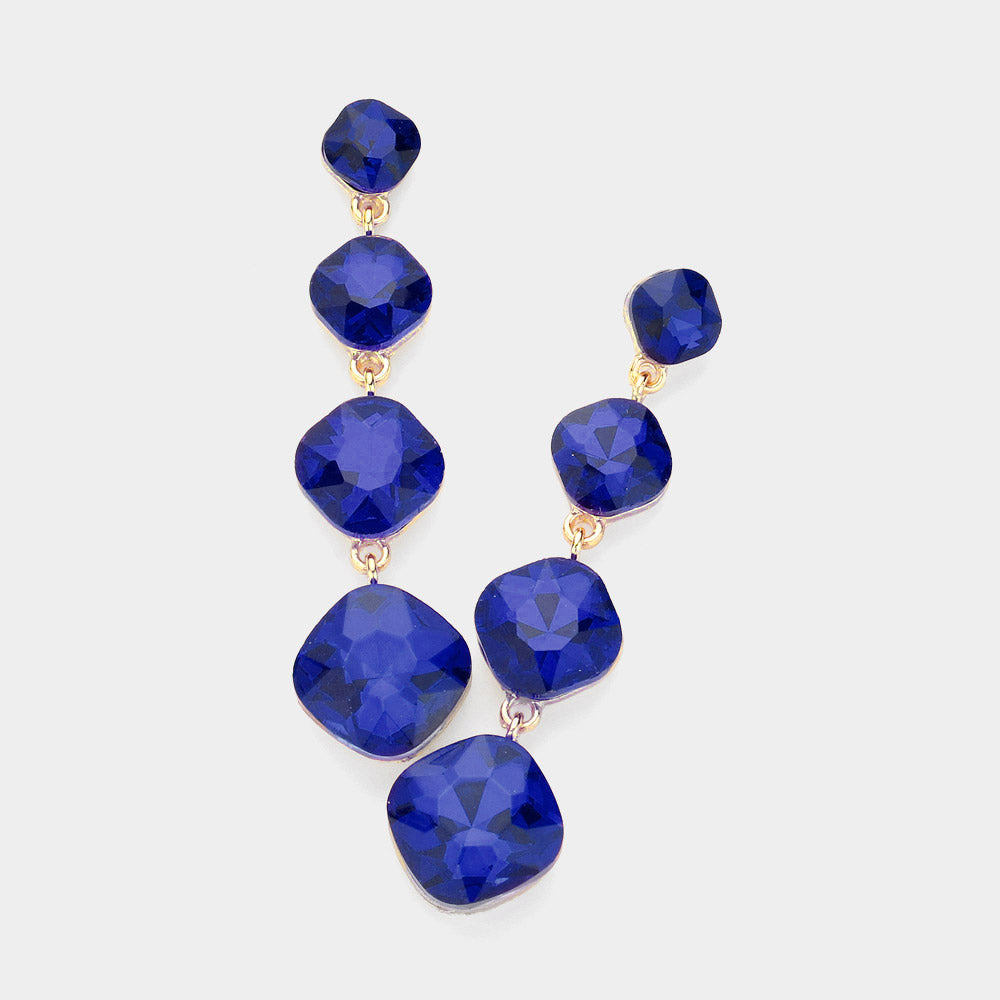 Sapphire Round Stone Link Drop Pageant Earrings  | Prom Earrings